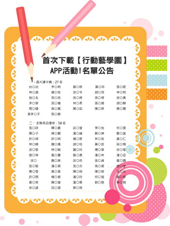 首次下載【行動藝學園】APP活動,粉絲得獎名單公告囉!